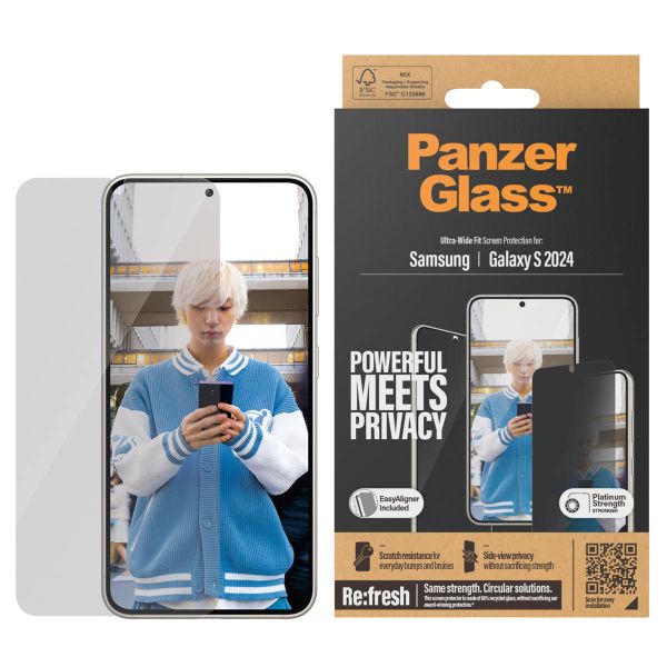 PanzerGlass Protection d'écran Privacy Ultra-Wide Fit Anti-bactérienne avec applicateur Samsung Galaxy S24
