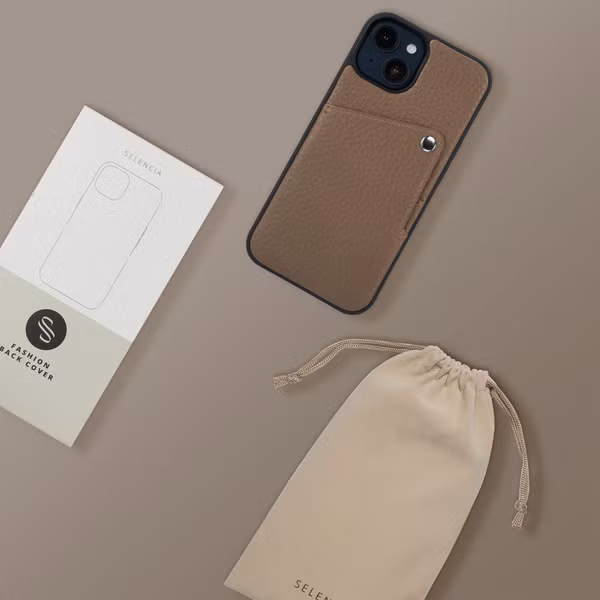 Selencia Coque Riva avec porte-cartes Apple iPhone 15 - Mocha Brown