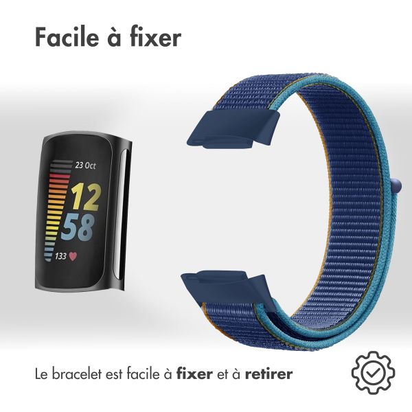 imoshion Bracelet en nylon le Fitbit Charge 5 / Charge 6 - Taille S - Bleu foncé