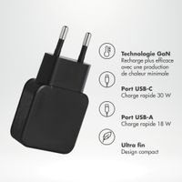 Accezz Chargeur GaN Ultra Slim - USB-C + USB-A - 30 W - Noir