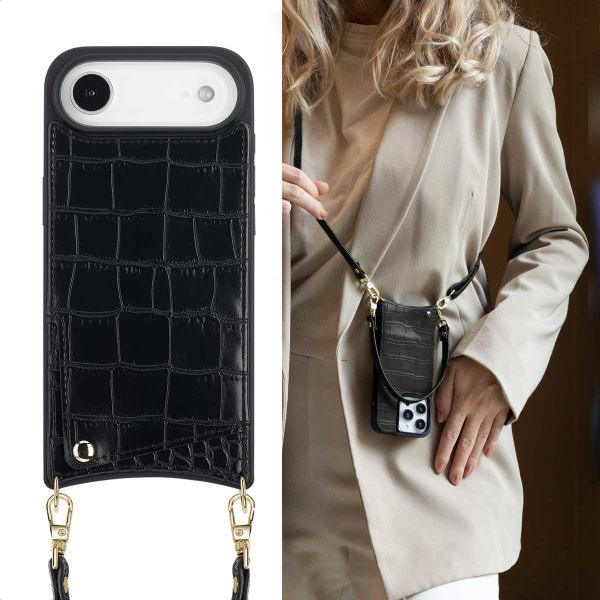 Selencia Coque de télephone Nova Croco avec cordon et porte-cartes Apple iPhone Air - Noir