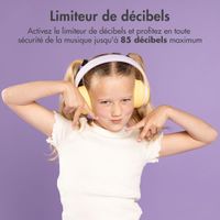 imoshion Casque sans fil pour enfants LED Light - Limiteur de décibels - Avec câble AUX - Lavender Lilac / Yellow