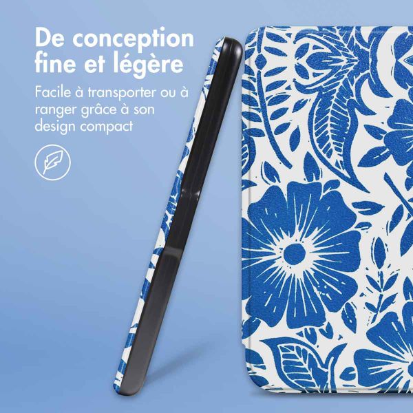 imoshion Design Slim Hard Sleepcover avec support Kobo Libra Colour - Flower Tile