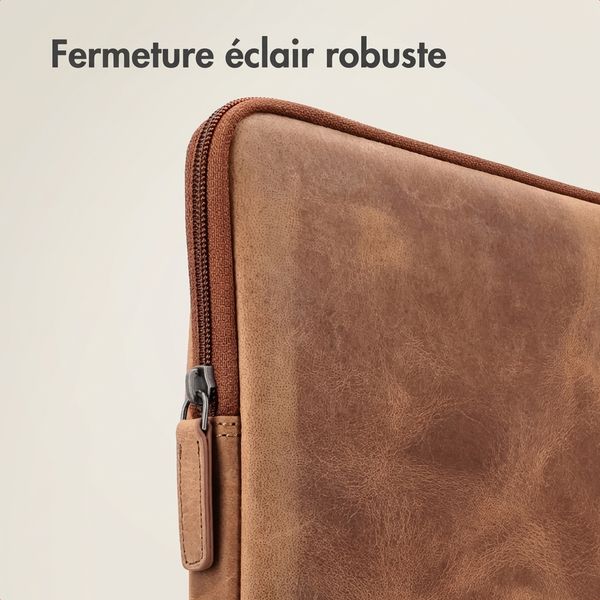 Accezz Pochette ordinateur Leather avec fermeture éclair 15-16 pouces - Cognac