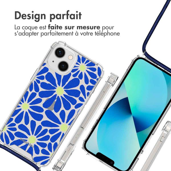 imoshion Coque Design avec cordon iPhone 13 - Cobalt Blue Flowers Connect