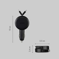 Accezz Chargeur voiture avec câbles rétractables – USB-C / Lightning – 57W – Noir