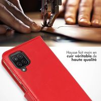 Selencia Étui portefeuille en cuir véritable Samsung Galaxy A12 - Rouge