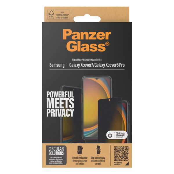 PanzerGlass Protection d'écran Privacy Ultra-Wide Fit Anti-bactérienne avec applicateur Samsung Galaxy Xcover 7 / 6 Pro
