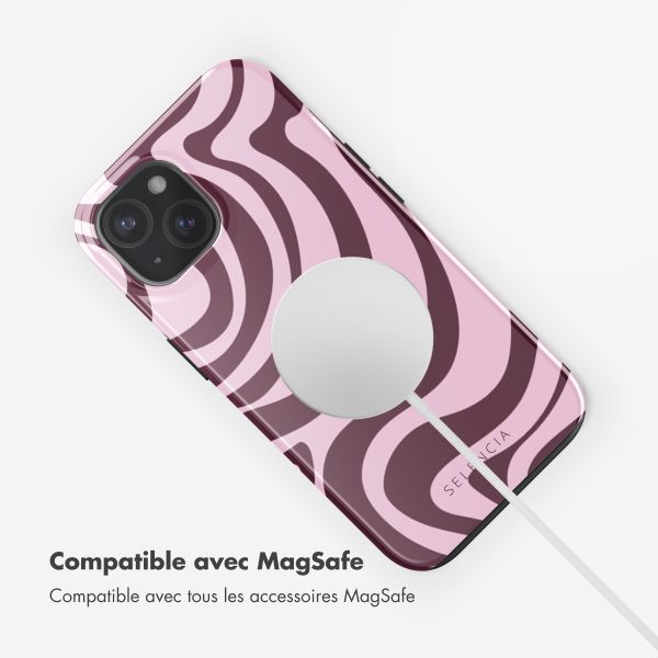 Selencia Coque arrière Vivid Tough avec MagSafe iPhone 15 - Wavy Swirl Pink Plum