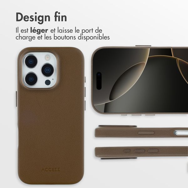 Accezz Coque arrière en cuir avec MagSafe Apple iPhone 16 Pro - Marron café