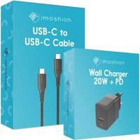 imoshion Chargeur Mural avec câble USB-C vers USB-C - Chargeur - Textile tissé - 20 Watt - 1 mètre - Noir