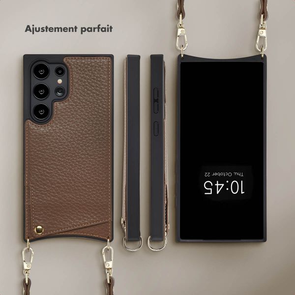 Selencia Coque de télephone Nova avec cordon et porte-cartes Samsung Galaxy S24 Ultra - Mocha Brown