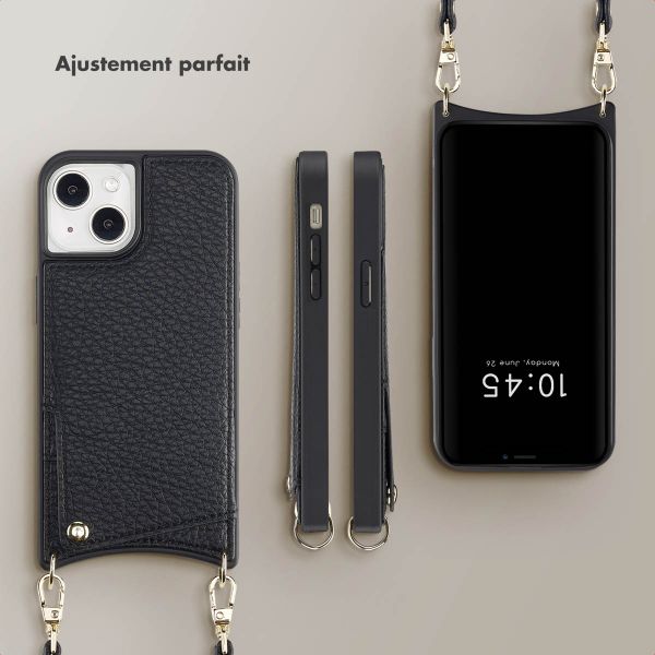 Selencia Coque arrière avec cordon et porte-cartes Nova iPhone 13 - Noir