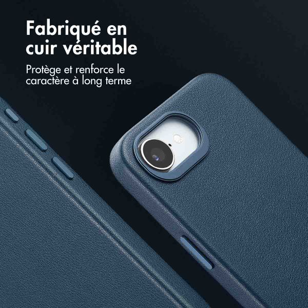 Accezz Coque arrière en cuir avec MagSafe Apple iPhone 16e - Nightfall Blue