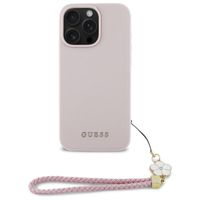 Guess Coque Grained MagSafe avec Flower Charm Strap iPhone 16 Pro - Rose