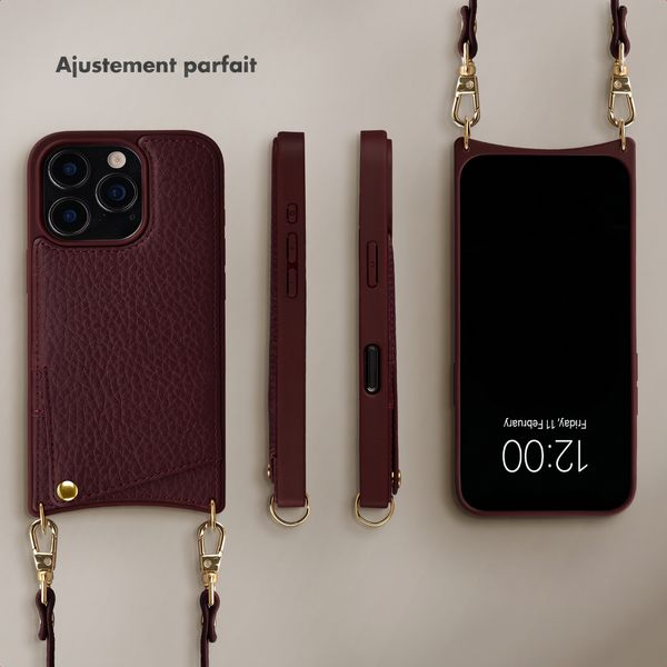 Selencia Coque de télephone Nova avec cordon et porte-cartes Apple iPhone 16 Pro - Bold Burgundy