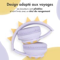 imoshion Casque sans fil pour enfants Dino LED Light - Limiteur de décibels - Avec câble AUX - Lavender Lilac / Yellow