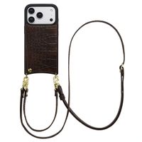 Selencia Coque de télephone Nova Croco avec cordon et porte-cartes Apple iPhone 17 Pro - Choco Brown