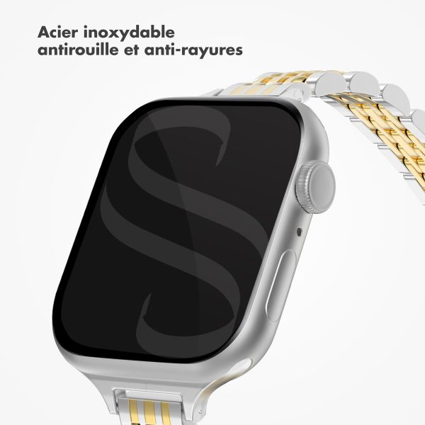 Selencia Bracelet en acier slim style Jubilee Apple Watch Series 1 t/m 9 / SE (38/40/41 mm) | Series 10 / 11 (42 mm) - Argent et Or