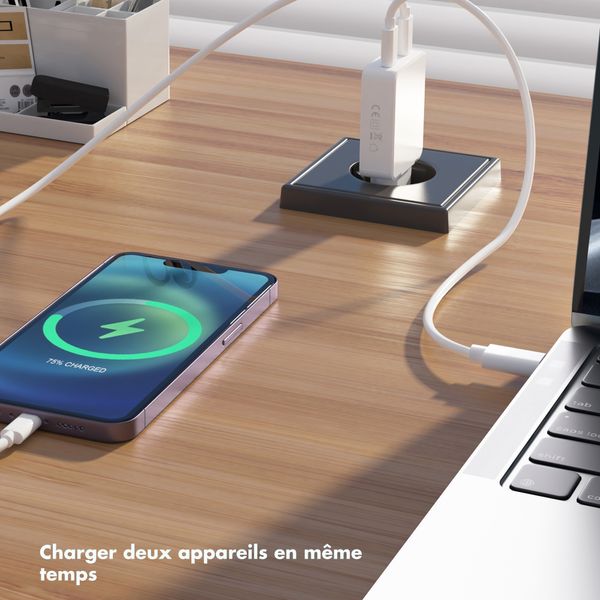 Accezz Chargeur GaN Ultra Slim - 2x USB-C - 65 W - Blanc