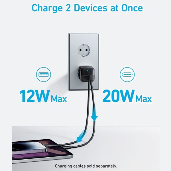Anker Chargeur mural 323 | Chargeur rapide 33 Watt - USB-A + USB-C - Noir