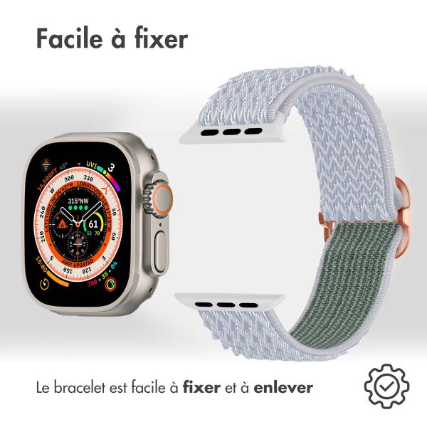 imoshion Bande élastique en nylon Apple Watch Series 1-10 / SE / Ultra (2) - 42/44/45/46/49 mm - Gris clair