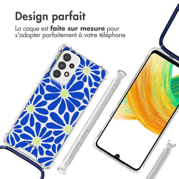 imoshion Coque Design avec cordon Samsung Galaxy A33 - Cobalt Blue Flowers Connect