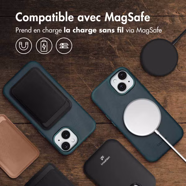 Accezz Coque MagSafe en cuir vintage Apple iPhone 15 - Smokey Green