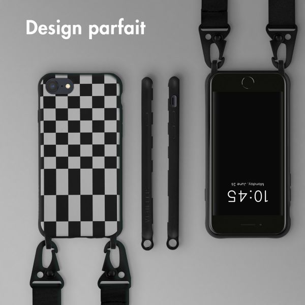 Selencia ﻿Coque design en silicone avec cordon amovible iPhone SE (2022 / 2020) / 8 / 7 - Irregular Check Black