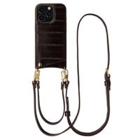 Selencia Nova coque arrière en cuir véritable avec porte-cartes Apple iPhone 16 Pro - Dark Chocolate