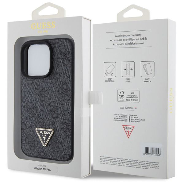 Guess Coque 4G Logo Triangle Strass iPhone 15 Pro - Noir