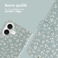 imoshion Étui de télephone portefeuille Design Apple iPhone 16 - Smoke Green Flowers