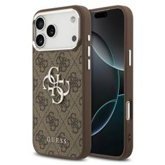 Guess Coque 4G Metal Logo Backcover Apple iPhone 17 Pro - Silver Edge - Brown