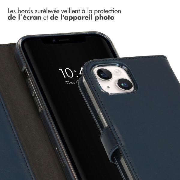 Selencia Étui de téléphone portefeuille en cuir véritable iPhone 15 - Bleu