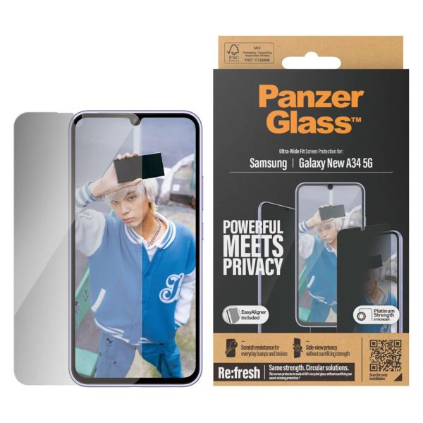 PanzerGlass ﻿Protection d'écran Privacy Ultra-Wide Fit Anti-bactérienne avec applicateur Samsung Galaxy A35