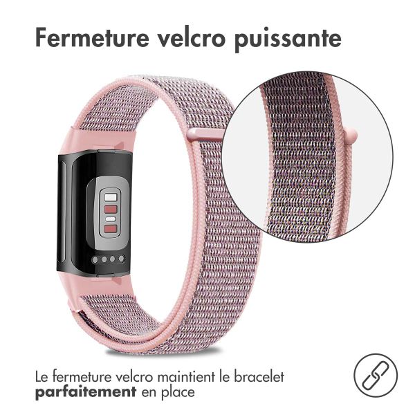 imoshion Bracelet en nylon le Fitbit Charge 5 / Charge 6 - Taille L - Rose