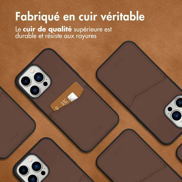 Accezz Coque en cuir de qualité supérieure avec fentes pour cartes Apple iPhone 14 Pro Max - Marron