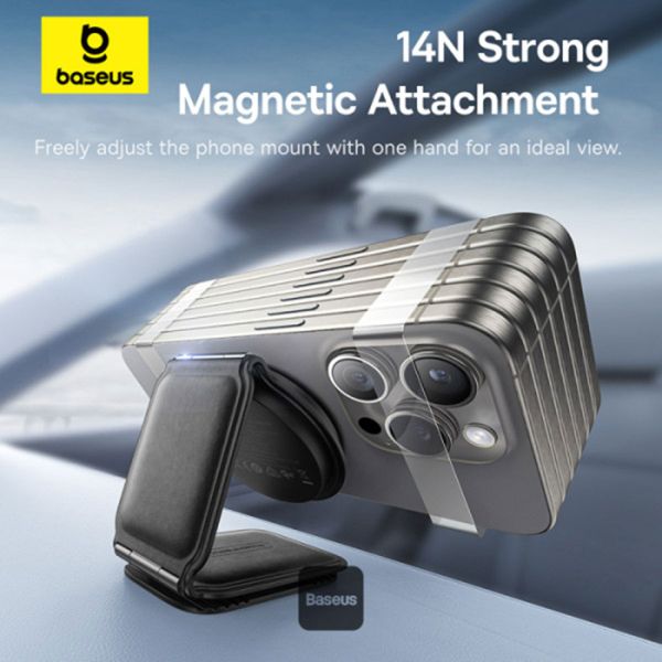 Baseus PrimeTrip Series C02 Mega Support de téléphone voiture - Magnétique et MagSafe/Qi2 - Charge sans fil - Autocollant - Noir