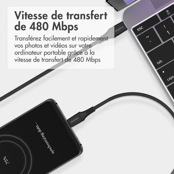 imoshion Braided USB-C vers câble USB-C - 0,5 mètre - Noir