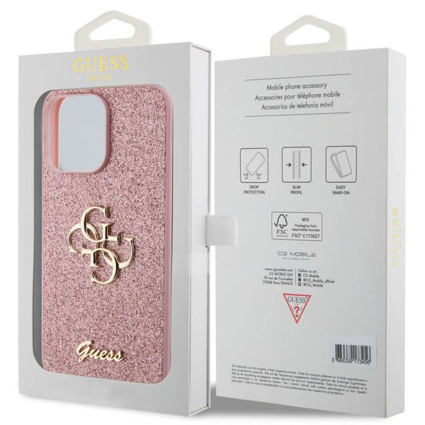 Guess Coque 4G Metal Logo Glitter Apple iPhone 15 Pro Max - Rose