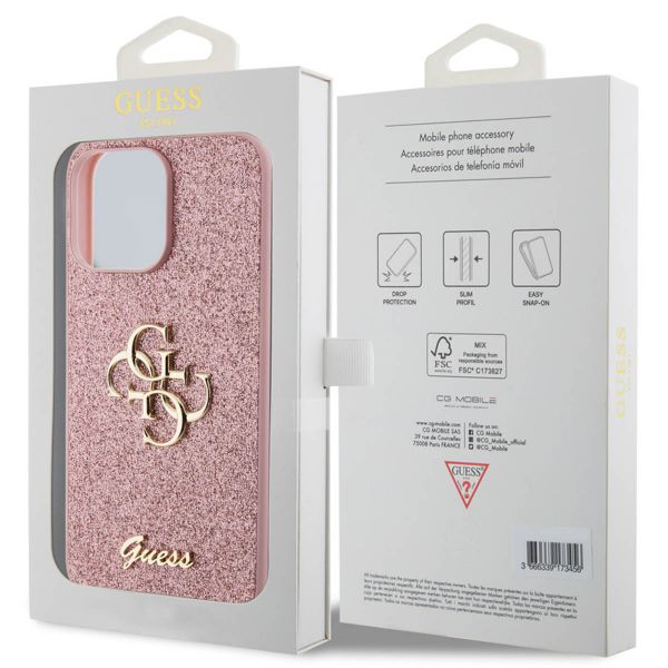 Guess Coque 4G Metal Logo Glitter Backcover iPhone 15 Pro Max - Rose