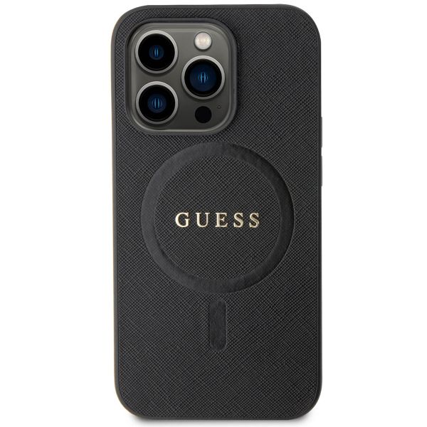 Guess Coque arrière Saffiano MagSafe iPhone 15 Pro Max - Noir