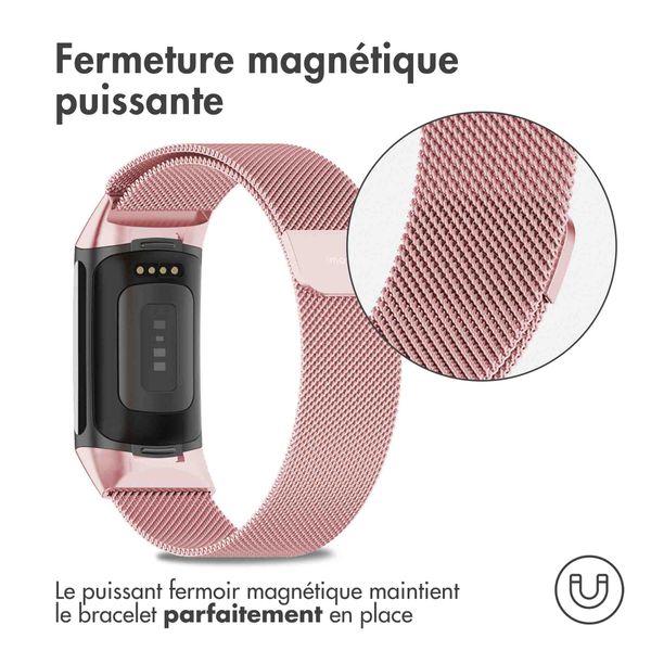 imoshion Bracelet magnétique milanais le Fitbit Charge 5 / Charge 6 - Taille S - Rose