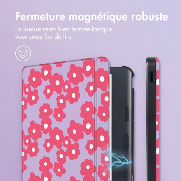 imoshion Design Slim Hard Sleepcover avec support Kobo Libra Colour - Dusty Rose Blossom