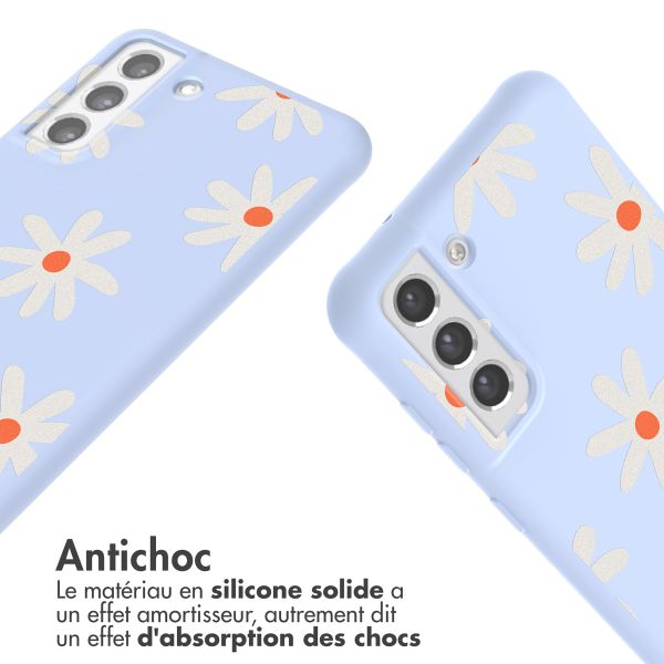 imoshion Coque design en silicone avec cordon Samsung Galaxy S21 FE - Lila Flower Distance