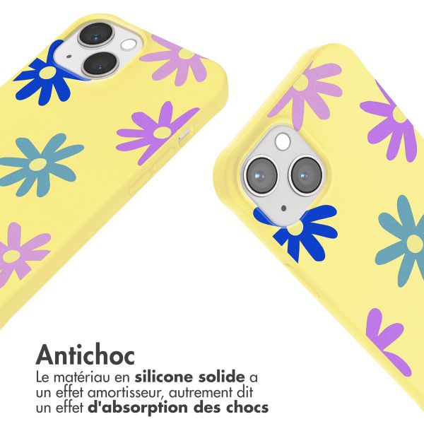 imoshion Coque design en silicone avec cordon Apple iPhone 13 - Yellow Flower Distance