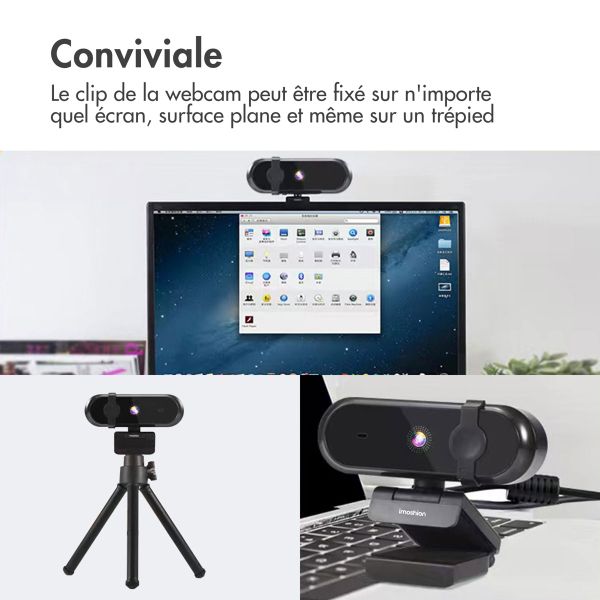 imoshion  Webcam 2K QHD - Convient pour ordinateurs de table et portables - Noir