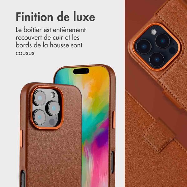 Accezz Étui de télephone portefeuille en cuir 2-en-1 avec MagSafe Apple iPhone 16 Pro Max - Sienna Brown