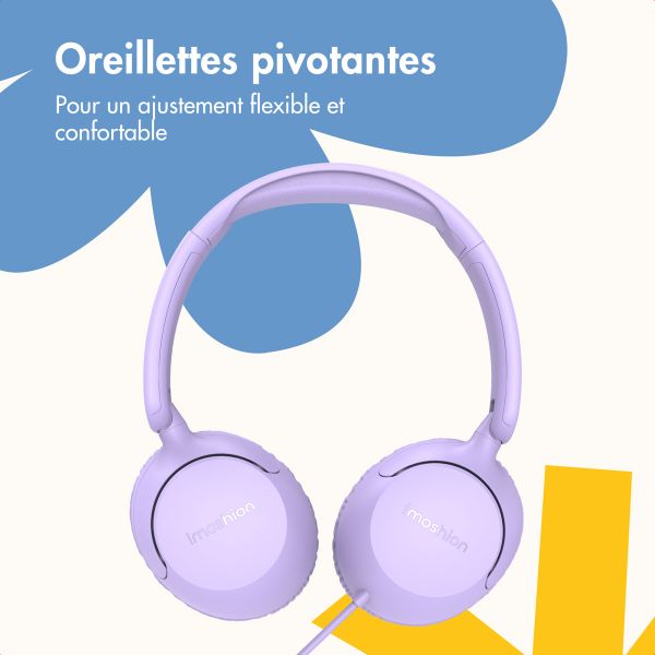 imoshion Casque filaires pour enfants - Câble AUX - Limiteur de décibels - Lavender Lilac