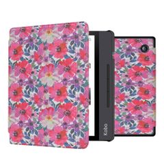 imoshion Design Slim Hard Sleepcover avec support Kobo Libra H2O - Flower Watercolor